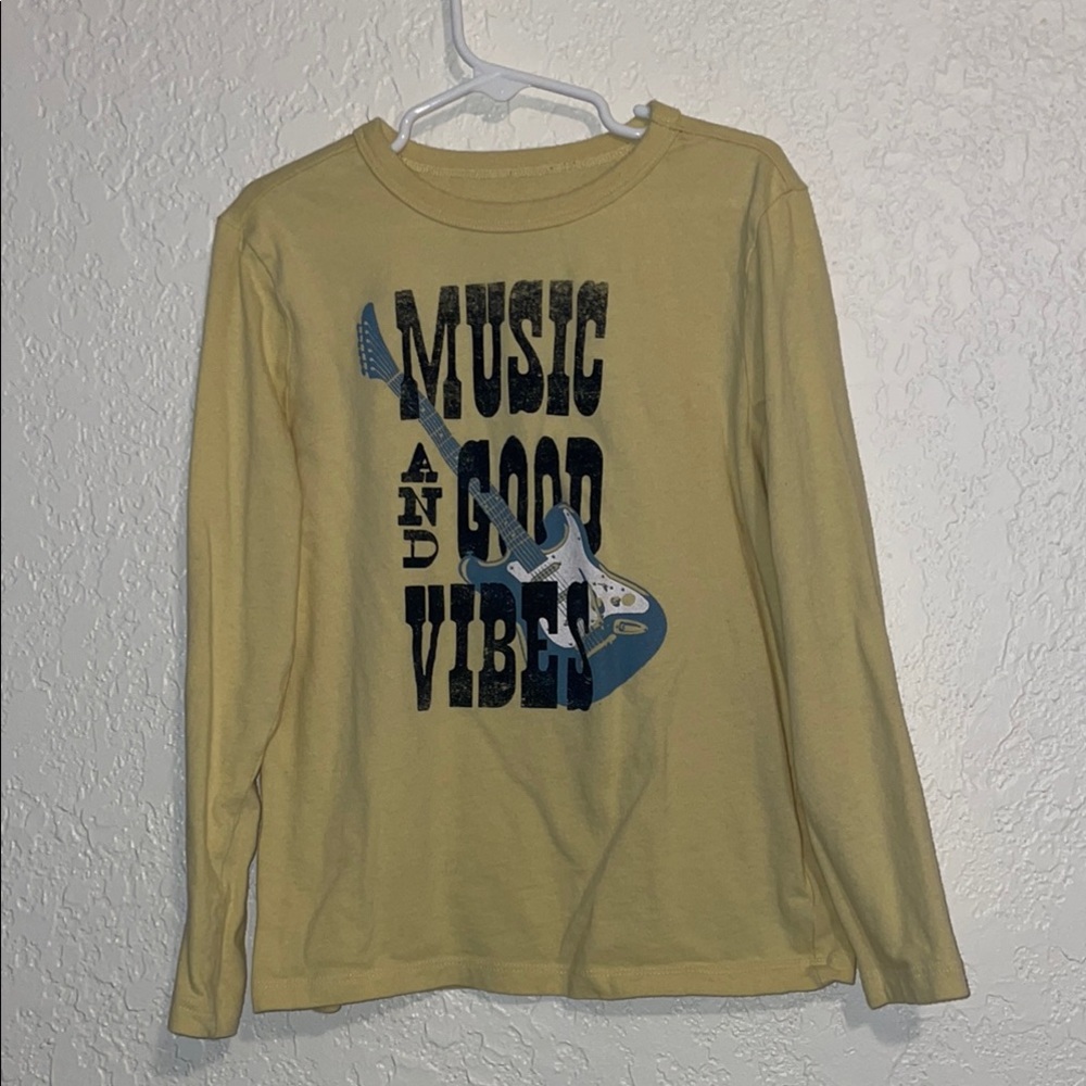 Kids yellow Long Sleeve Shirt with Guitar Print